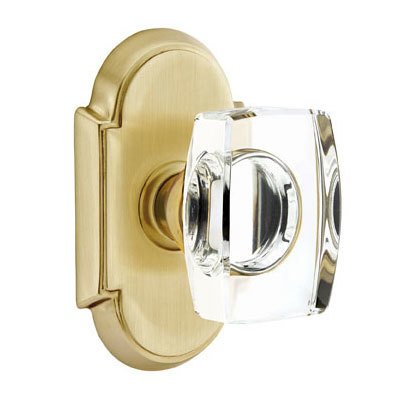 Emtek Windsor Privacy Door Knob and #8 Rose with Concealed Screws in Satin Brass