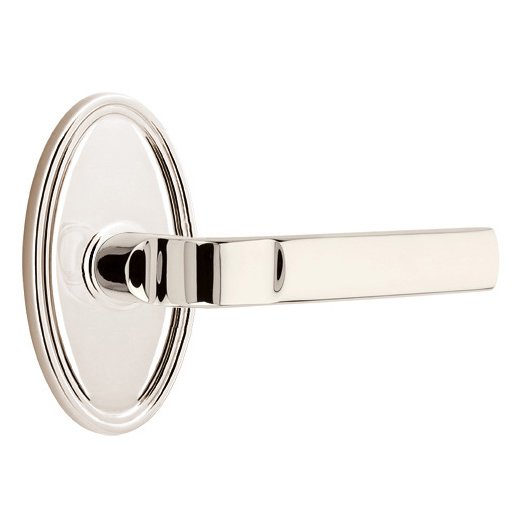 Emtek Privacy Aston Right Handed Lever with Oval Rose and Concealed Screws in Polished Nickel