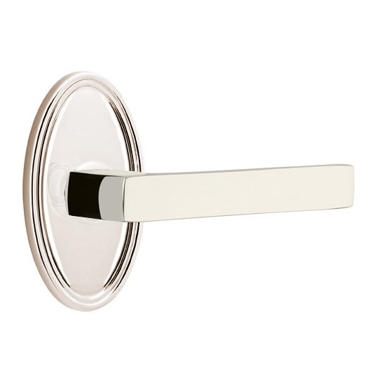 Emtek Privacy Dumont Right Handed Lever with Oval Rose and Concealed Screws in Polished Nickel