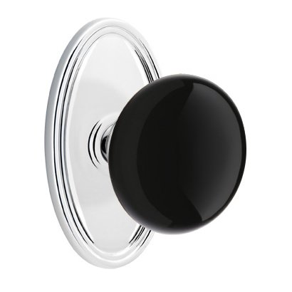 Emtek Privacy Ebony Knob And Oval Rosette With Concealed Screws in Polished Chrome