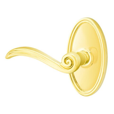 Emtek Privacy Left Handed Elan Lever With Oval Rose in Unlacquered Brass