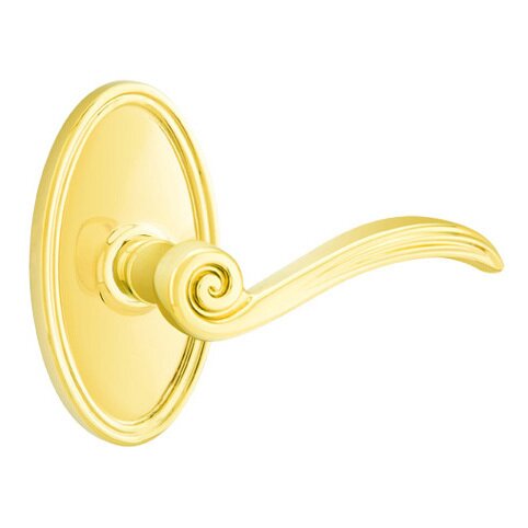 Emtek Privacy Right Handed Elan Lever With Oval Rose in Polished Brass
