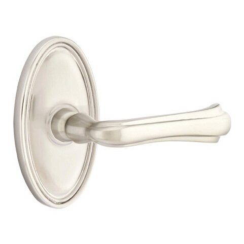 Emtek Privacy Right Handed Wembley Lever With Oval Rose in Satin Nickel