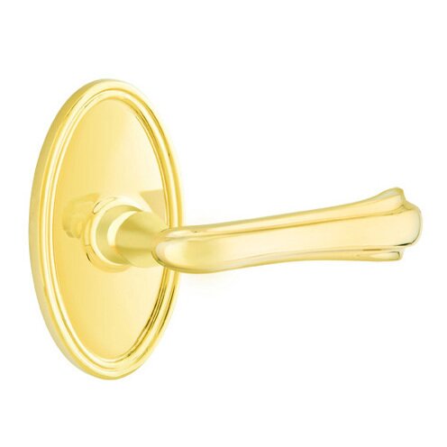 Emtek Privacy Right Handed Wembley Lever With Oval Rose in Unlacquered Brass