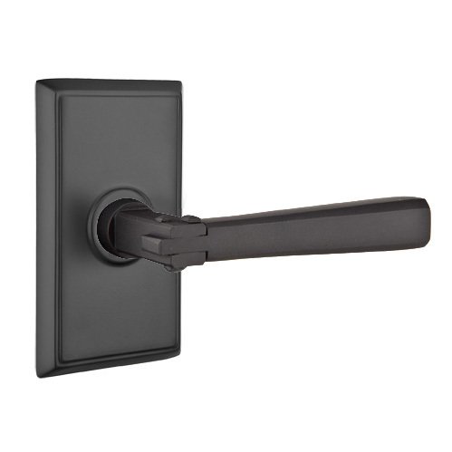 Emtek Right Handed Privacy Arts & Crafts Door Lever with Rectangular Rose in Flat Black