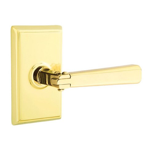 Emtek Right Handed Privacy Arts & Crafts Door Lever with Rectangular Rose in Unlacquered Brass