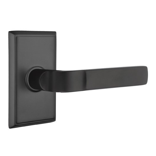 Emtek Privacy Aston Right Handed Lever and Rectangular Rose in Flat Black with Concealed Screws