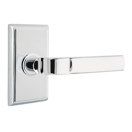 Emtek Privacy Aston Right Handed Lever and Rectangular Rose in Polished Chrome with Concealed Screws