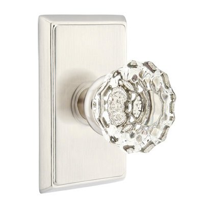 Emtek Astoria Privacy Door Knob with Rectangular Rose and Concealed Screws in Satin Nickel