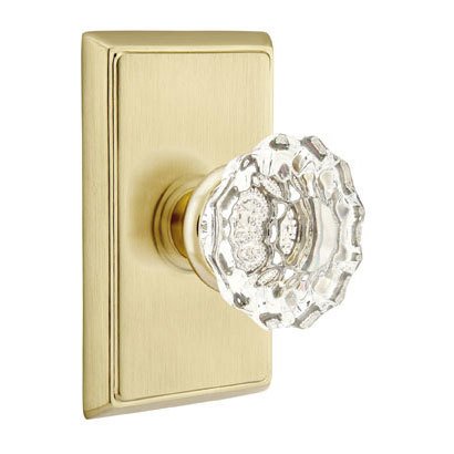 Emtek Astoria Privacy Door Knob with Rectangular Rose and Concealed Screws in Satin Brass