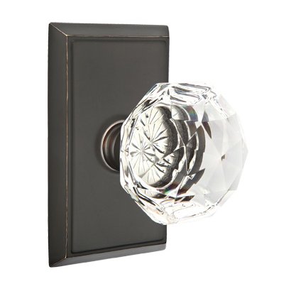 Emtek Diamond Privacy Door Knob with Rectangular Rose and Concealed Screws in Oil Rubbed Bronze