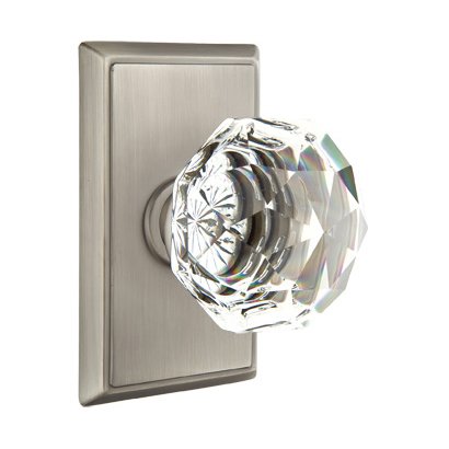 Emtek Diamond Privacy Door Knob with Rectangular Rose and Concealed Screws in Pewter