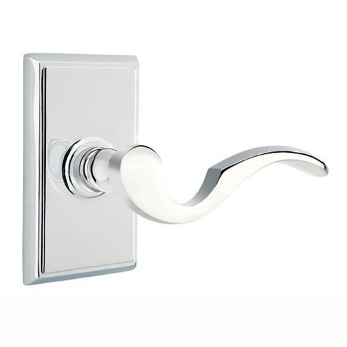 Emtek Privacy Right Handed Cortina Door Lever With Rectangular Rose in Polished Chrome