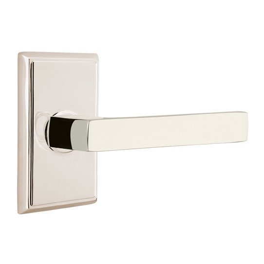 Emtek Privacy Dumont Right Handed Lever and Rectangular Rose in Polished Nickel with Concealed Screws
