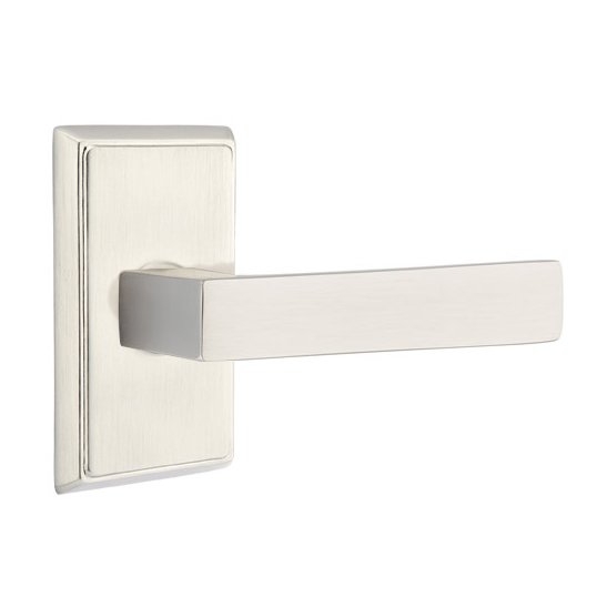 Emtek Privacy Dumont Right Handed Lever and Rectangular Rose in Satin Nickel with Concealed Screws