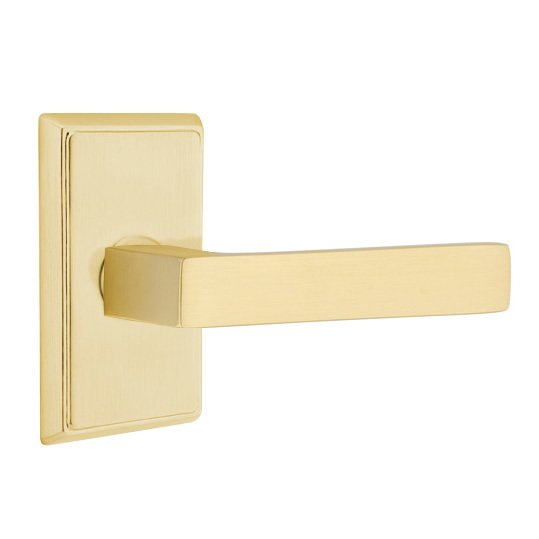 Emtek Privacy Dumont Right Handed Lever and Rectangular Rose in Satin Brass with Concealed Screws