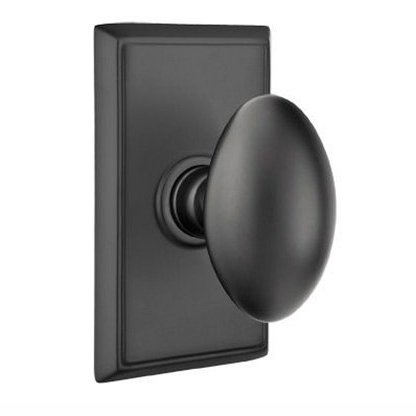 Emtek Privacy Egg Door Knob With Rectangular Rose in Flat Black