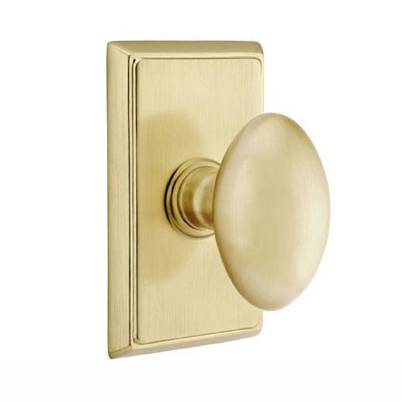 Emtek Privacy Egg Door Knob With Rectangular Rose in Satin Brass