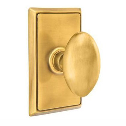 Emtek Privacy Egg Door Knob With Rectangular Rose in French Antique Brass