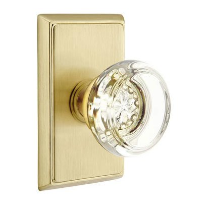 Emtek Georgetown Privacy Door Knob with Rectangular Rose and Concealed Screws in Satin Brass