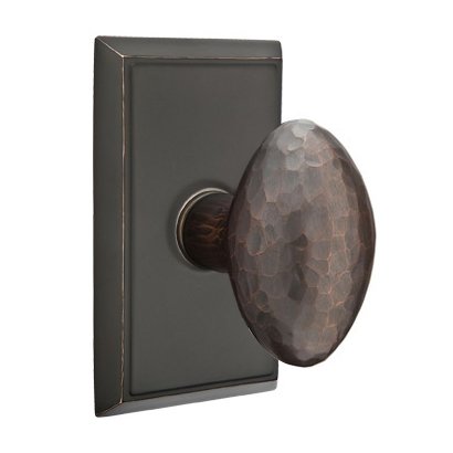 Emtek Privacy Hammered Egg Door Knob with Rectangular Rose in Oil Rubbed Bronze