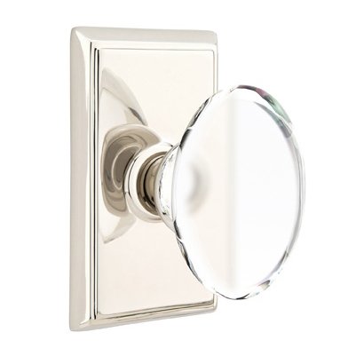Emtek Hampton Privacy Door Knob and Rectangular Rose with Concealed Screws in Polished Nickel