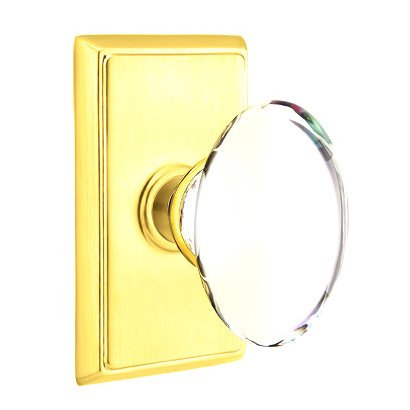 Emtek Hampton Privacy Door Knob with Rectangular Rose in Unlacquered Brass