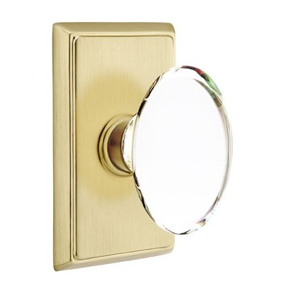 Emtek Hampton Privacy Door Knob and Rectangular Rose with Concealed Screws in Satin Brass