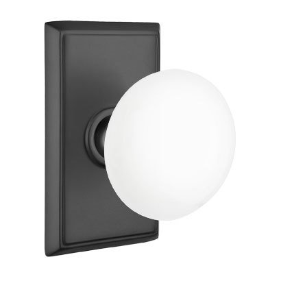 Emtek Privacy Ice White Knob And Rectangular Rosette With Concealed Screws in Flat Black