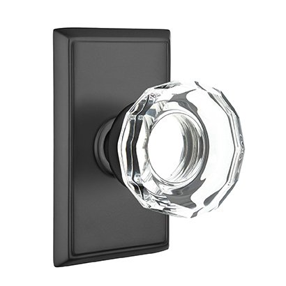 Emtek Lowell Privacy Door Knob and Rectangular Rose with Concealed Screws in Flat Black