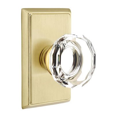 Emtek Lowell Privacy Door Knob and Rectangular Rose with Concealed Screws in Satin Brass