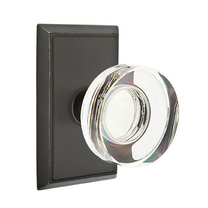 Emtek Modern Disc Glass Privacy Door Knob with Rectangular Rose in Oil Rubbed Bronze