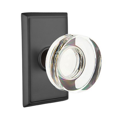 Emtek Modern Disc Glass Privacy Door Knob and Rectangular Rose with Concealed Screws in Flat Black