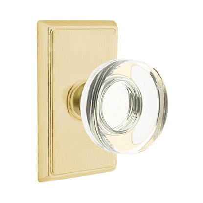 Emtek Modern Disc Glass Privacy Door Knob with Rectangular Rose in Satin Brass