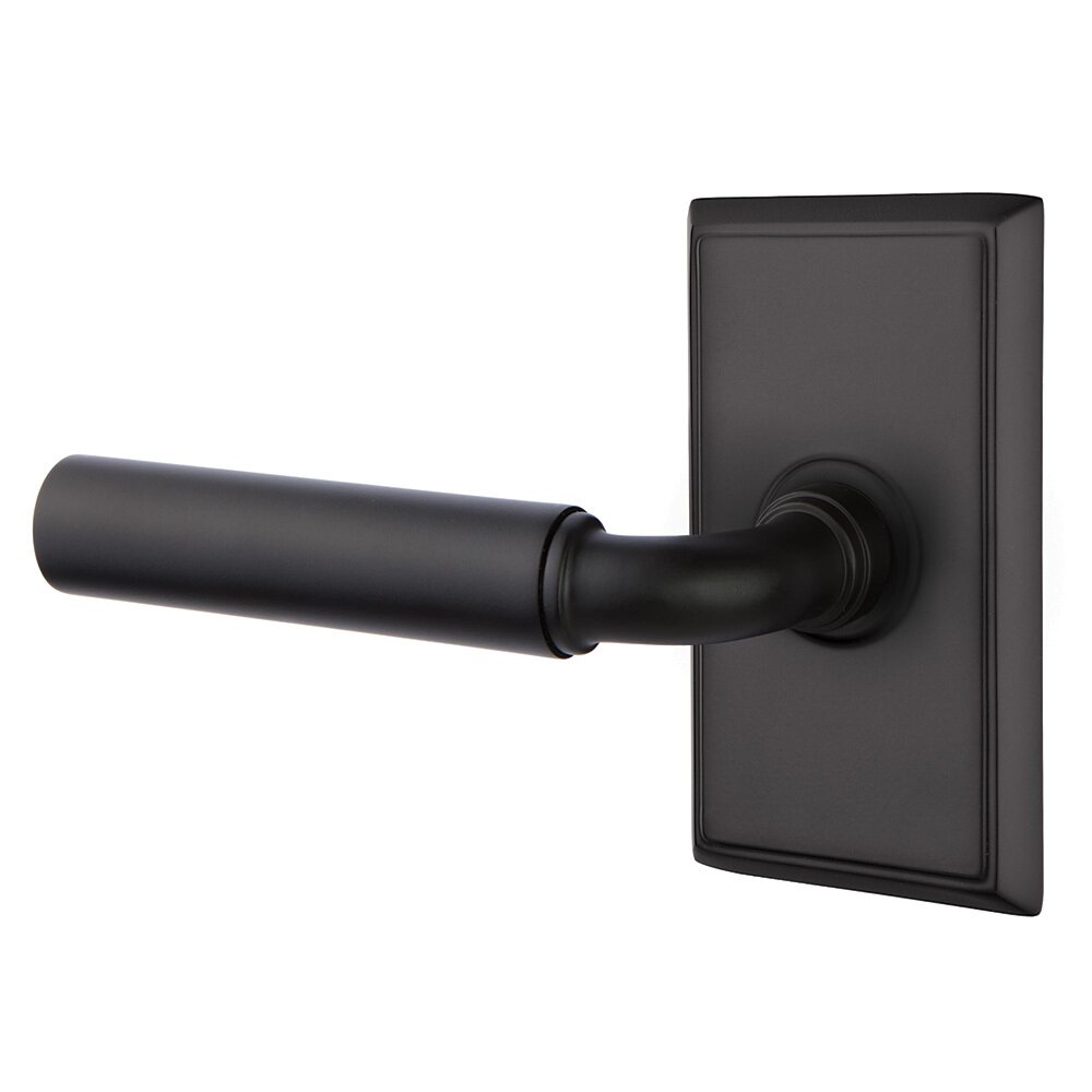 Emtek Privacy Left Handed Manning Door Lever With Rectangular Rose in Flat Black