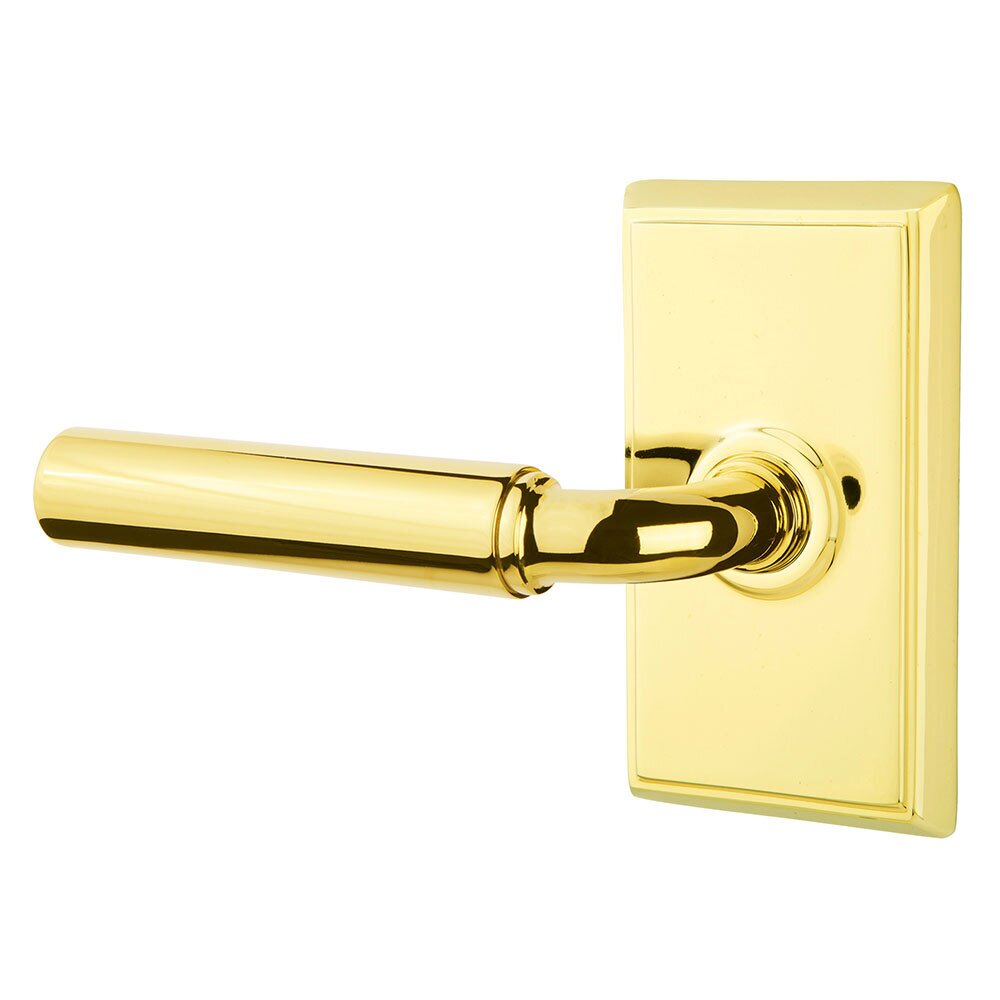 Emtek Privacy Left Handed Manning Door Lever With Concealed Screws Rectangular Rose in Unlacquered Brass