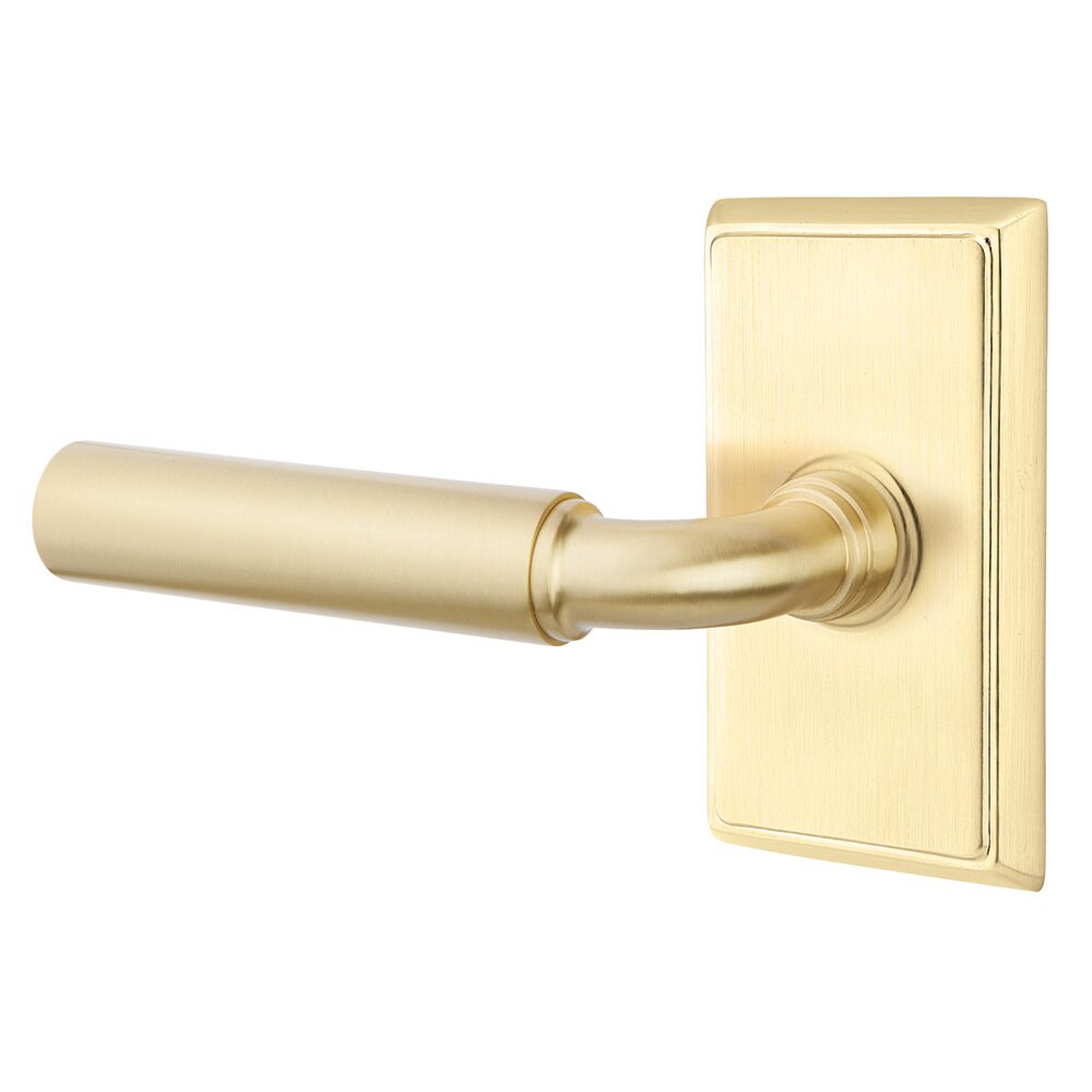 Emtek Privacy Left Handed Manning Door Lever With Concealed Screws Rectangular Rose in Satin Brass