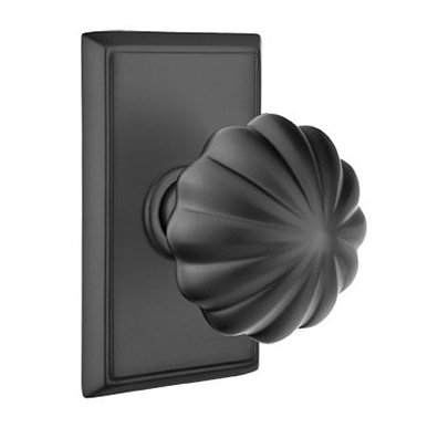 Emtek Privacy Melon Door Knob With Rectangular Rose in Flat Black