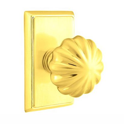 Emtek Privacy Melon Door Knob With Rectangular Rose in Polished Brass