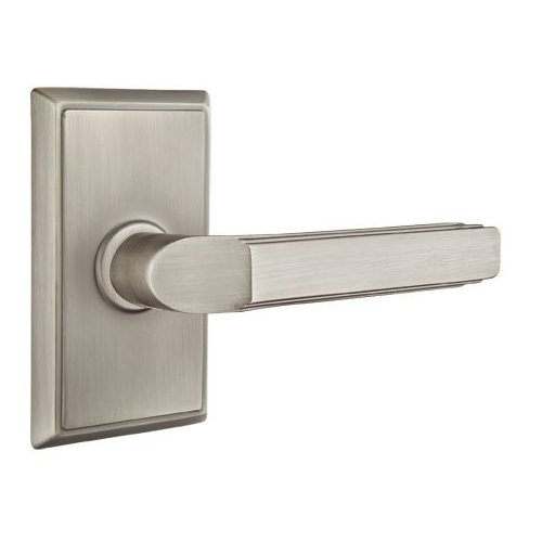 Emtek Privacy Right Handed Milano Door Lever With Rectangular Rose in Pewter