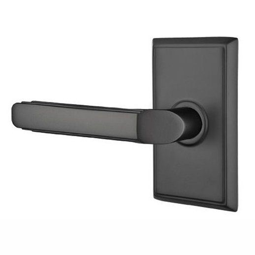 Emtek Privacy Left Handed Milano Door Lever With Rectangular Rose in Flat Black