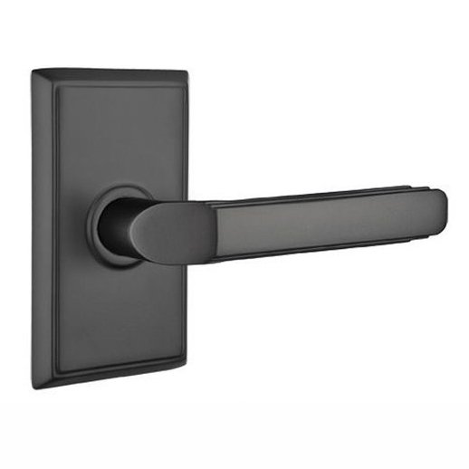 Emtek Privacy Right Handed Milano Door Lever With Rectangular Rose in Flat Black