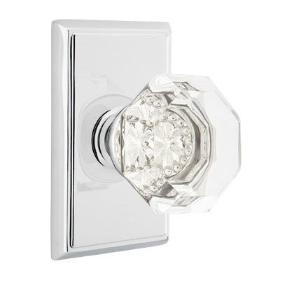 Emtek Old Town Privacy Door Knob with Rectangular Rose and Concealed Screws in Polished Chrome