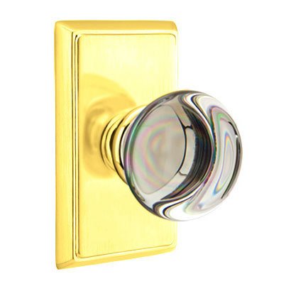 Emtek Providence Privacy Door Knob and Rectangular Rose with Concealed Screws in Unlacquered Brass