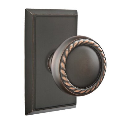 Emtek Privacy Rope Knob With Rectangular Rose in Oil Rubbed Bronze