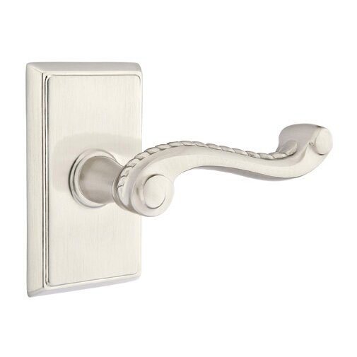 Emtek Privacy Right Handed Rope Lever With Rectangular Rose in Satin Nickel