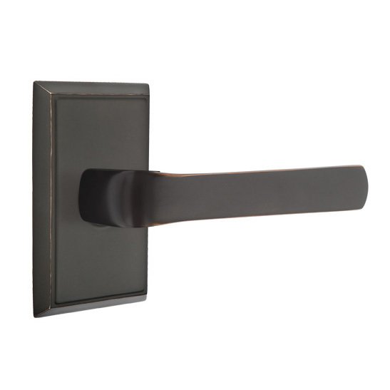Emtek Privacy Spencer Right Handed Lever and Rectangular Rose in Oil Rubbed Bronze with Concealed Screws