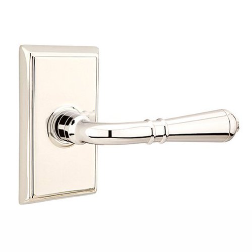 Emtek Privacy Right Handed Turino Door Lever With Rectangular Rose in Polished Nickel