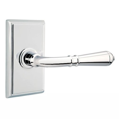 Emtek Privacy Right Handed Turino Door Lever With Rectangular Rose in Polished Chrome