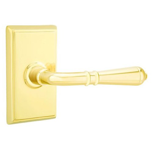 Emtek Privacy Right Handed Turino Door Lever With Rectangular Rose in Unlacquered Brass